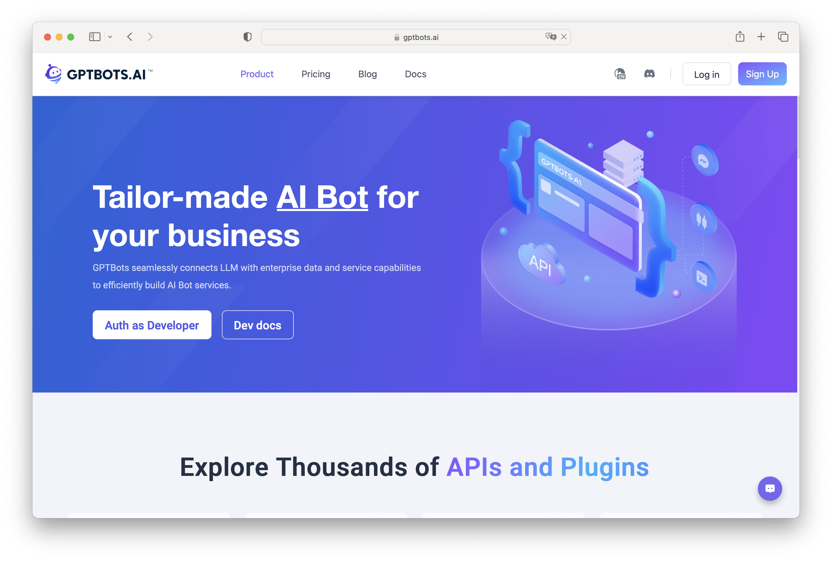 GPTBots.AI is a platform that enables developers to effortlessly integrate Language Learning Models (LLM) into their existing data and application services.